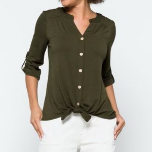 Elaina Tie Front Button Down Knit